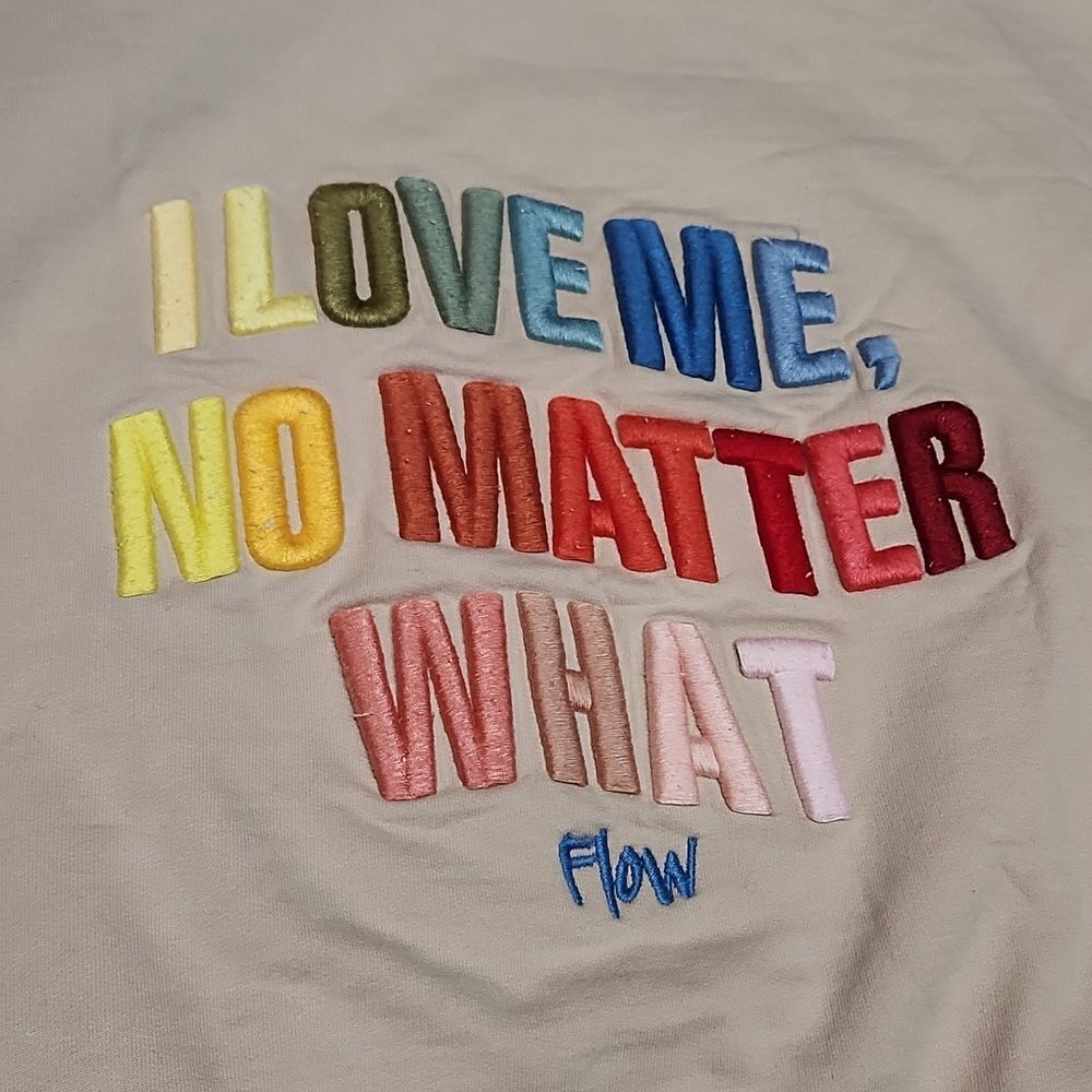 FLOW Taupe Cropped "I LOVE ME NO MATTER WHAT" Rainbow Hoodie
